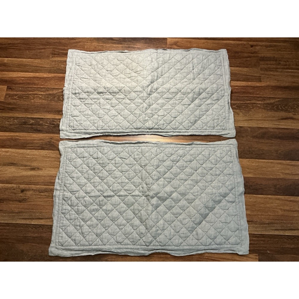 Pair Of Pottery Barn Belgian Flax Linen Diamond Quilted KING Shams - Gray